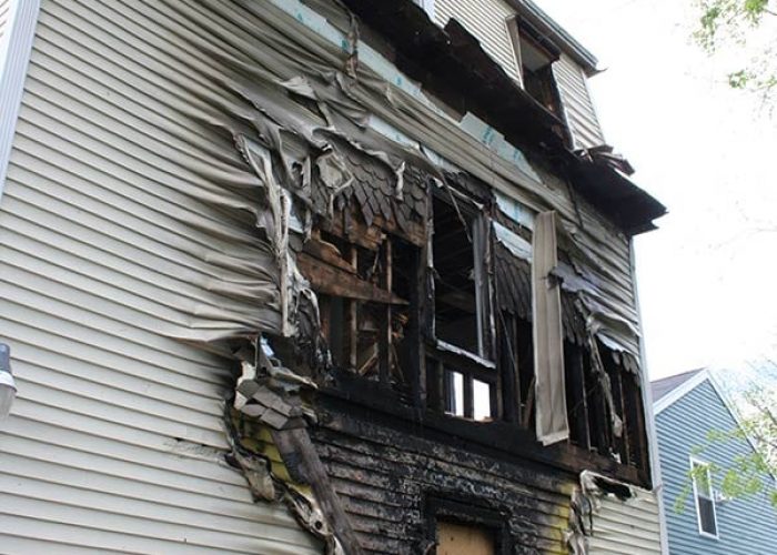 Fire damage on residential two story